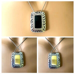 Brighton Rhythms Reversible Gold Black Pendant Necklace. Crystals Silver Plated